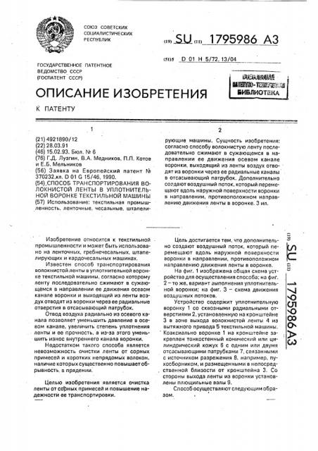 Способ транспортирования волокнистой ленты в уплотнительной воронке текстильной машины (патент 1795986)