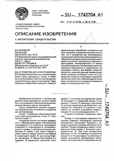Устройство для электрофореза (патент 1742704)