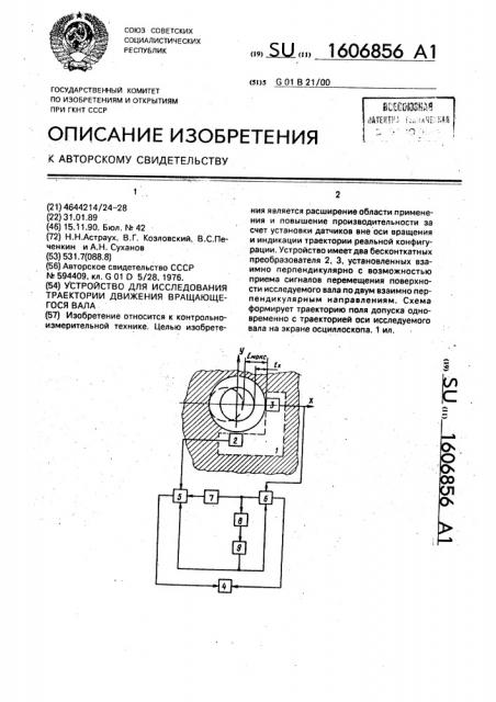 Устройство для исследования траектории движения вращающегося вала (патент 1606856)