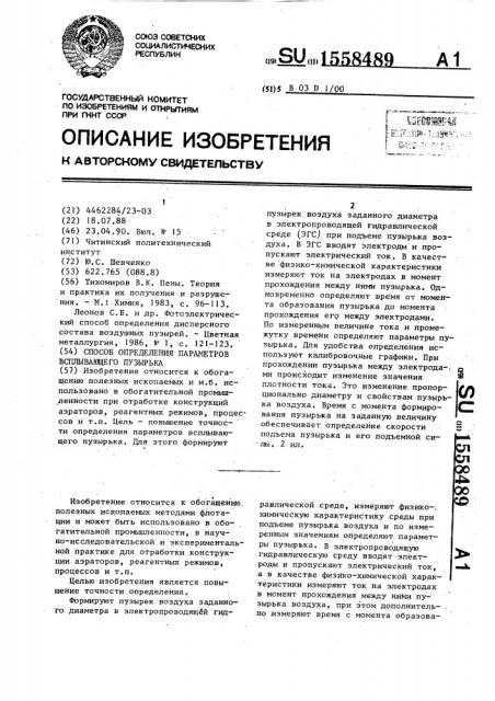 Способ определения параметров всплывающего пузырька (патент 1558489)