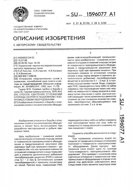 Способ удаления отложений хлорида натрия в подземном газопромысловом оборудовании (патент 1596077)
