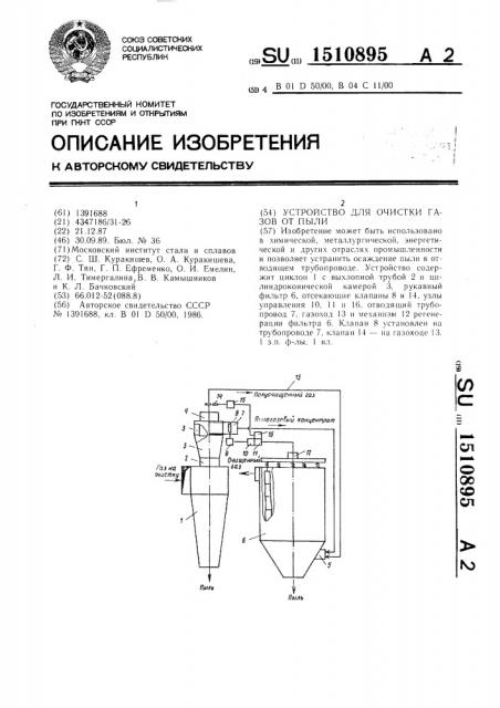 Устройство для очистки газов от пыли (патент 1510895)