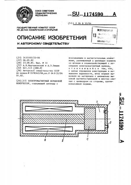 Электромагнитный поршневой компрессор (патент 1174590)