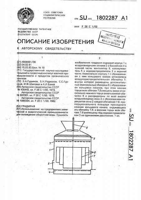 Градирня (патент 1802287)