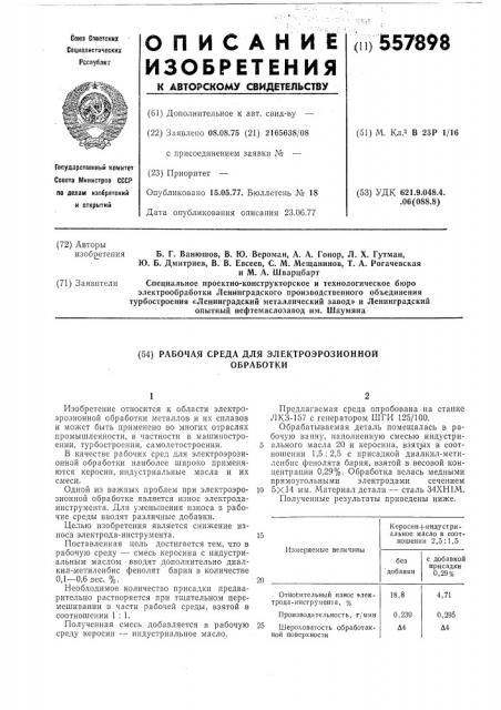Рабочая среда для электроэрозионной обработки (патент 557898)