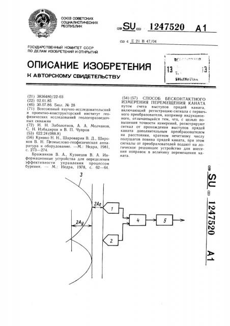 Способ бесконтактного измерения перемещения каната (патент 1247520)