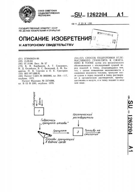 Способ подготовки углемаслянного гранулята к сжиганию в топке (патент 1262204)