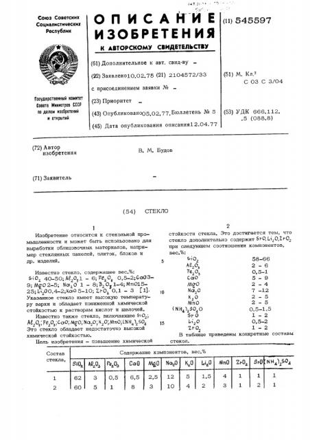 Стекло (патент 545597)