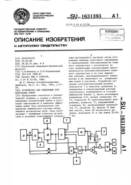 Устройство для измерения концентрации ионов (патент 1631393)