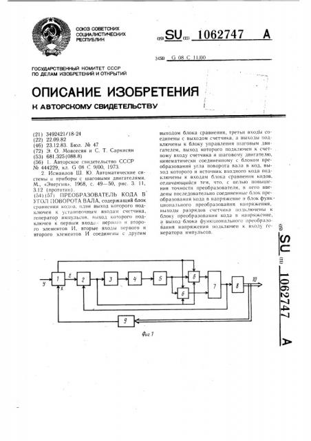 Преобразователь кода в угол поворота вала (патент 1062747)