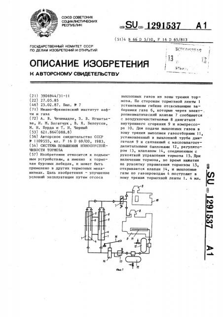 Система повышения износоустойчивости тормоза (патент 1291537)