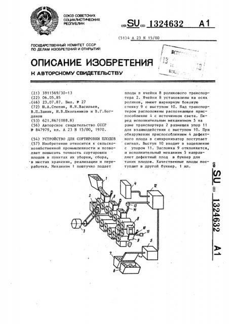 Устройство для сортировки плодов (патент 1324632)