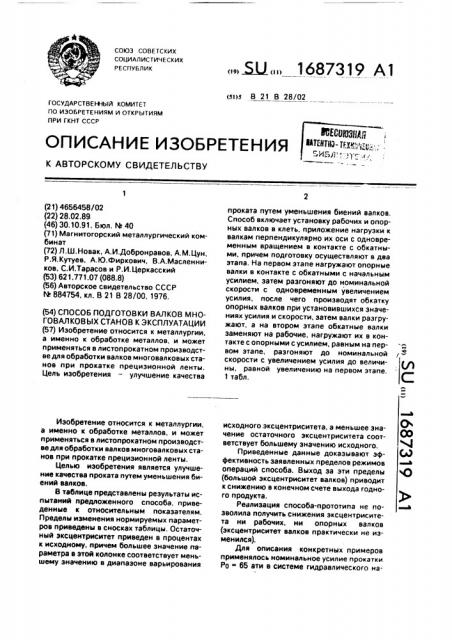 Способ подготовки валков многовалковых станов к эксплуатации (патент 1687319)