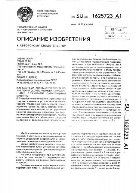 Система автоматического управления скоростными и нагрузочными режимами самоходной машины (патент 1625723)