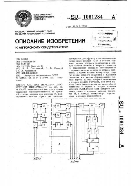 Система передачи дискретной информации (патент 1061284)