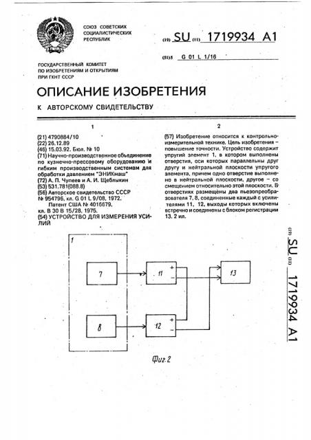 Устройство для измерения усилий (патент 1719934)