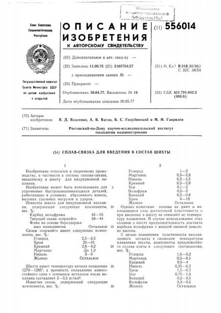 Сплав-связка для введения в состав шихты (патент 556014)