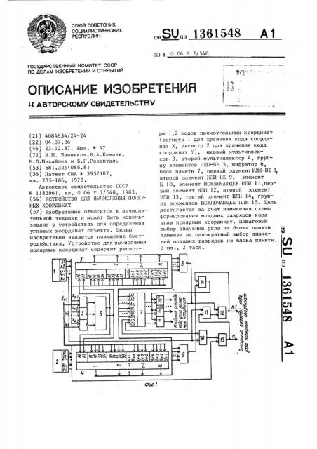 Устройство для вычисления полярных координат (патент 1361548)