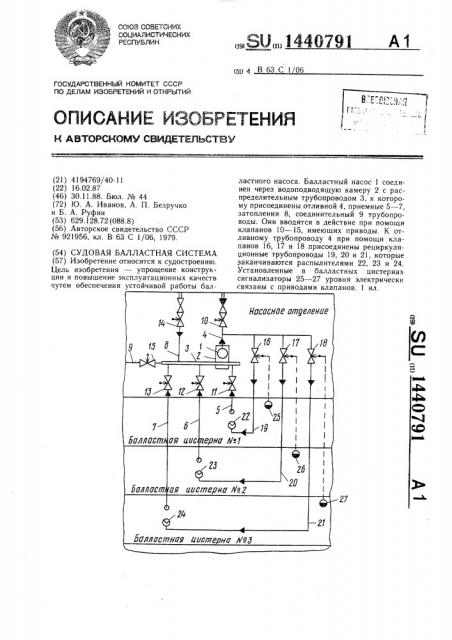 Судовая балластная система (патент 1440791)