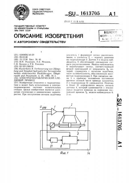 Электрогидравлический следящий привод (патент 1613705)