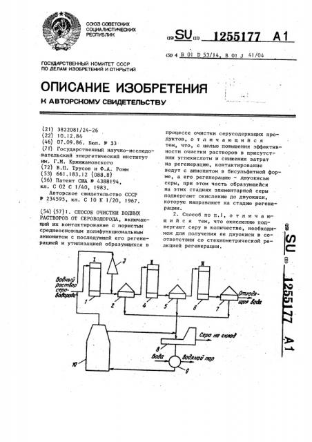 Способ очистки водных растворов от сероводорода (патент 1255177)