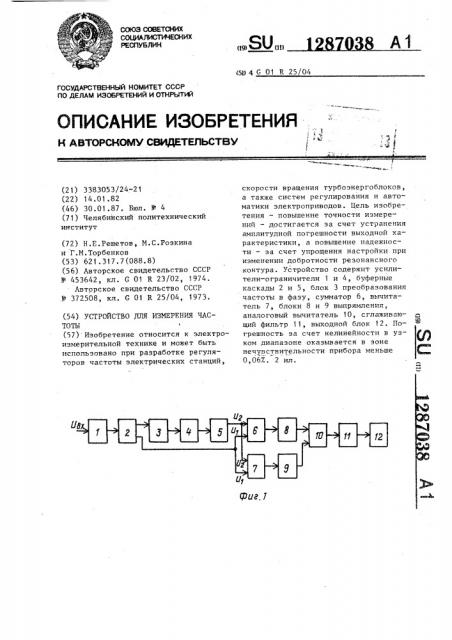 Устройство для измерения частоты (патент 1287038)