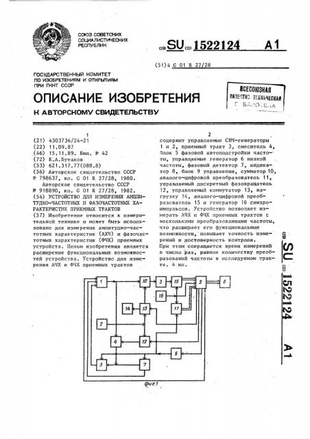 Устройство для измерения амплитудно-частотных и фазочастотных характеристик приемных трактов (патент 1522124)