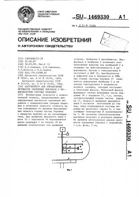 Адгезиометр для определения прочности сцепления порошков с поверхностями твердых подложек (патент 1469330)