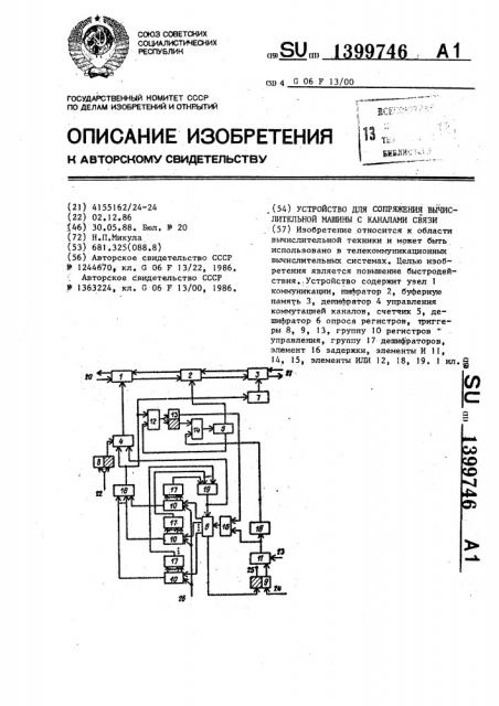 Устройство для сопряжения вычислительной машины с каналами связи (патент 1399746)