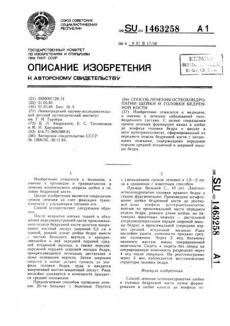 Способ лечения остеохондропатии шейки и головки бедренной кости (патент 1463258)