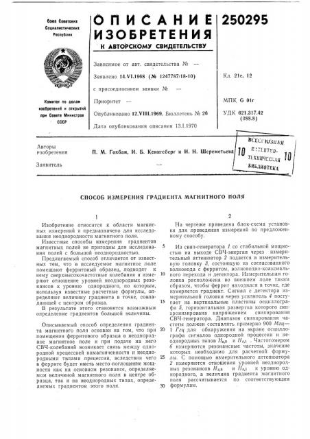 Способ измерения градиента магнитного поля (патент 250295)