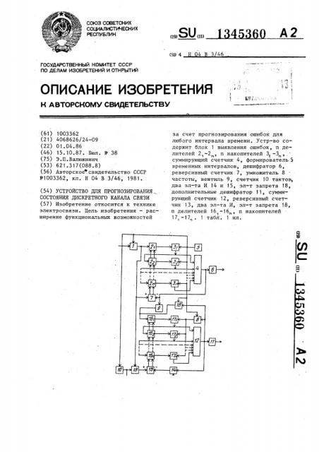 Устройство для прогнозирования состояния дискретного канала связи (патент 1345360)