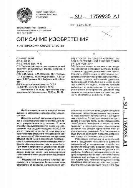 Способ выплавки ферросплавов в герметичной рудовосстановительной печи (патент 1759935)