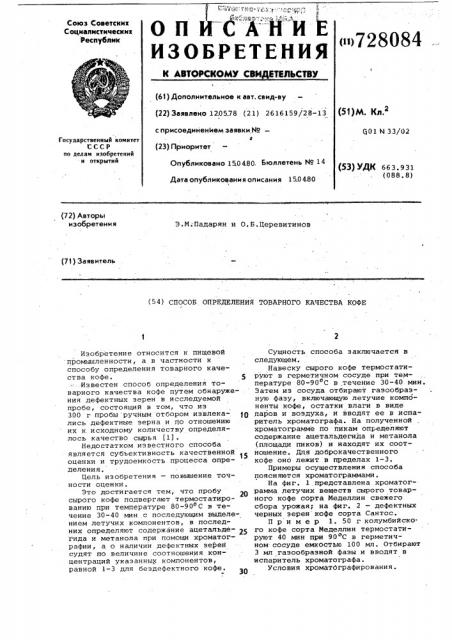 Способ определения товарного качества кофе (патент 728084)