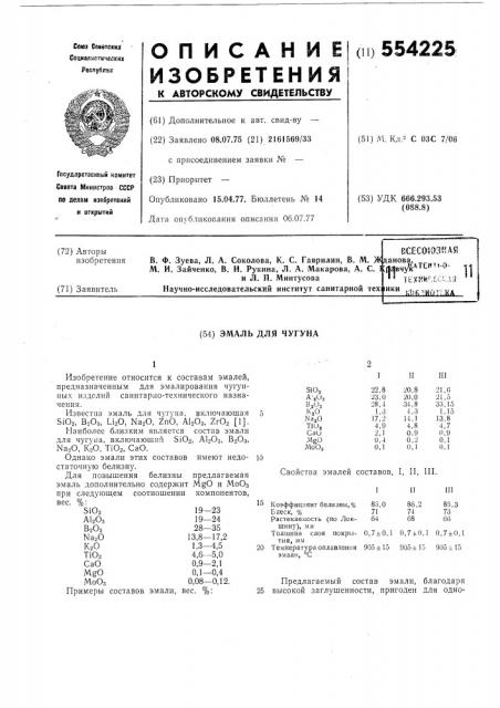 Эмаль для чугуна (патент 554225)