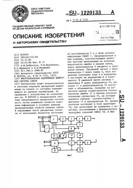 Многоканальная адаптивная цифровая система связи (патент 1220133)