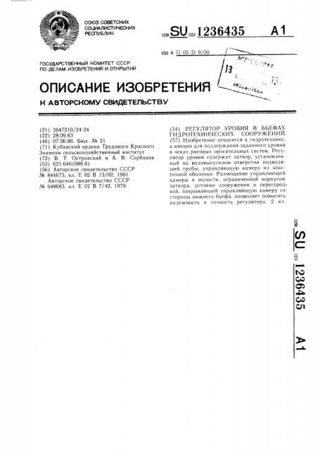 Регулятор уровня в бьефах гидротехнических сооружений (патент 1236435)