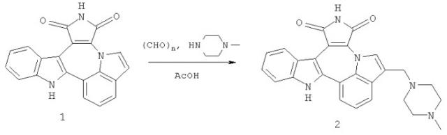 Ингибитор pim1-киназы 6-[(4-метил-1-1-пиперазинил)метил]-индоло[1',7':1,2,3]пирроло[3',4':6,7]азепино[4,5-b]индол-1,3(2н, 10н)-дион, способ его получения и применение (патент 2466132)