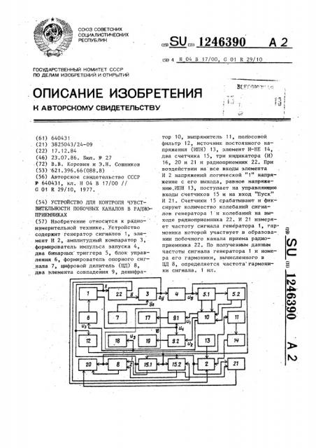 Устройство для контроля чувствительности побочных каналов в радиоприемниках (патент 1246390)