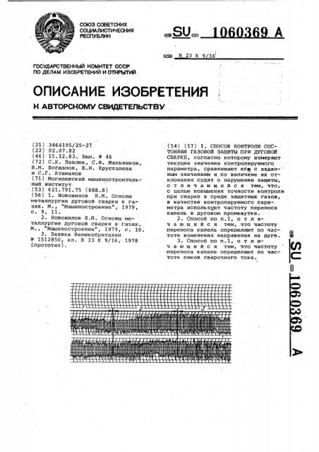 Способ контроля состояния газовой защиты при дуговой сварке (патент 1060369)