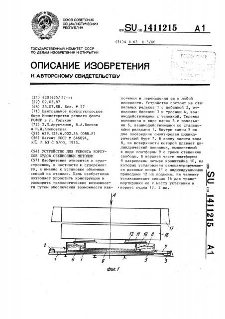 Устройство для ремонта корпусов судов секционным методом (патент 1411215)