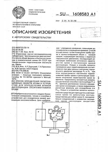 Способ определения оксигенационных свойств крови и устройство для определения кривой диссоциации оксигемоглобина крови (патент 1608583)