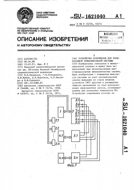 Устройство сопряжения для неоднородной вычислительной системы (патент 1621040)