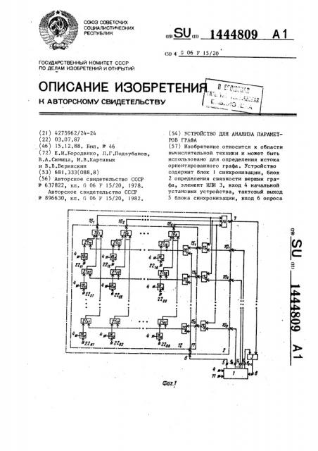 Устройство для анализа параметров графа (патент 1444809)