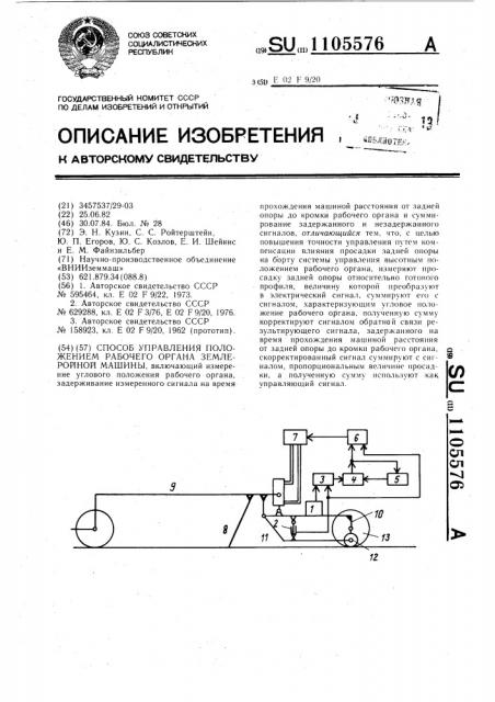 Способ управления положением рабочего органа землеройной машины (патент 1105576)