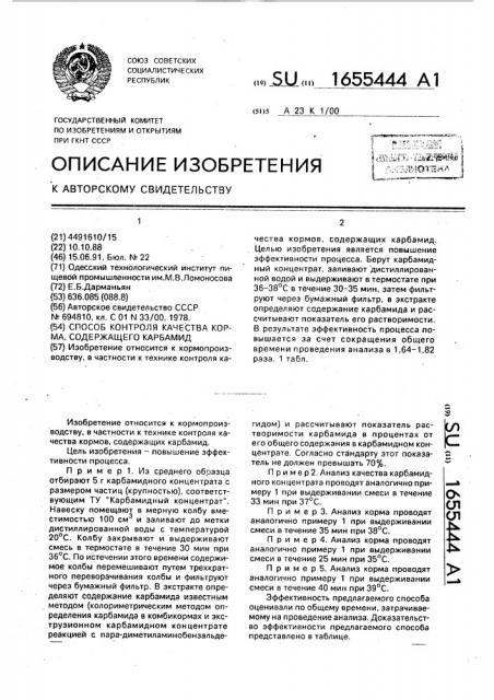 Способ контроля качества корма, содержащего карбамид (патент 1655444)