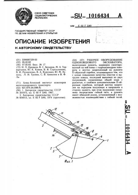 Рабочее оборудование одноковшового экскаватора (патент 1016434)