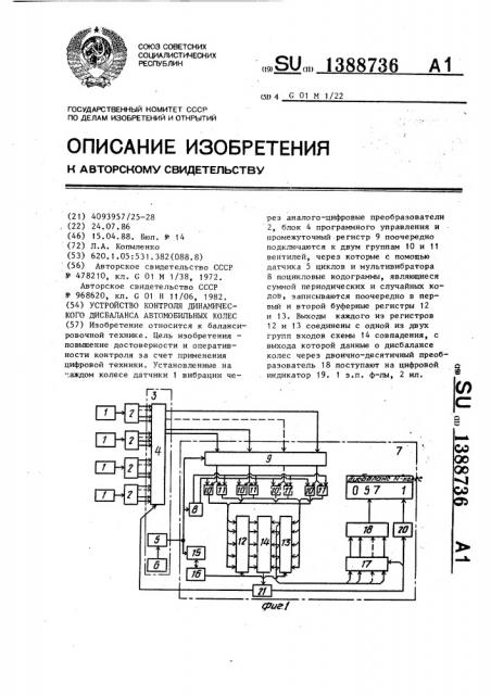 Устройство контроля динамического дисбаланса автомобильных колес (патент 1388736)