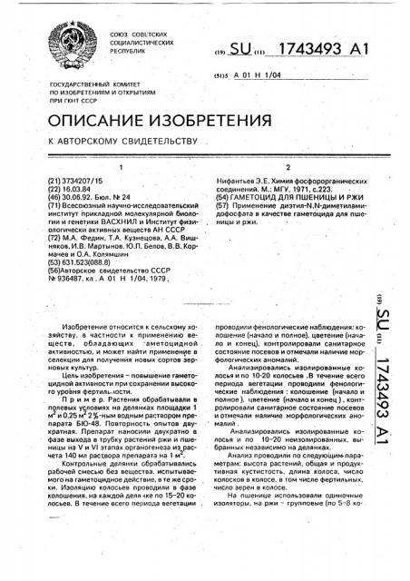 Гаметоцид для пшеницы и ржи (патент 1743493)
