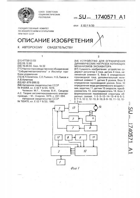 Устройство для ограничения динамических нагрузок копающих механизмов экскаватора (патент 1740571)